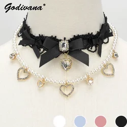 Mine Series Mass-Produced Love Rhinestone Choker Women's Y2K Double-Layer Pearl Collar Lolita Sweet Girl Necklace Clavicle Chain