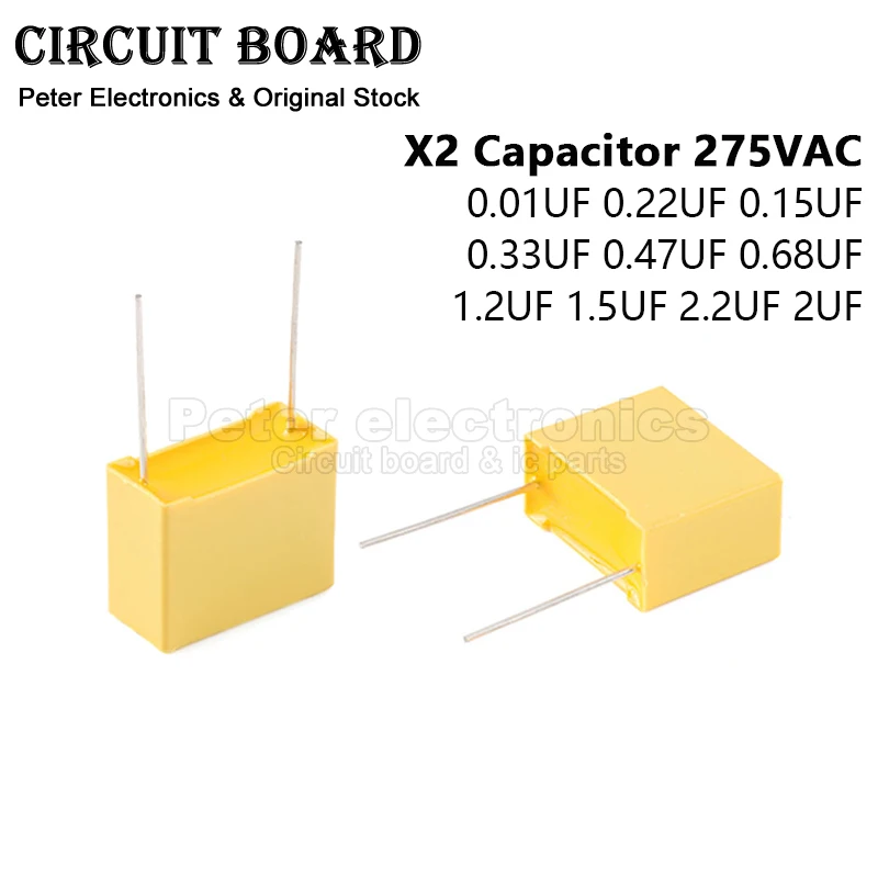 (1~10pcs) X2 Safety Capacitor 275VAC 0.01UF 0.22UF 0.15UF 0.33UF 0.47UF 0.68UF 1.2UF 1.5UF 2.2UF 2UF Capacitor