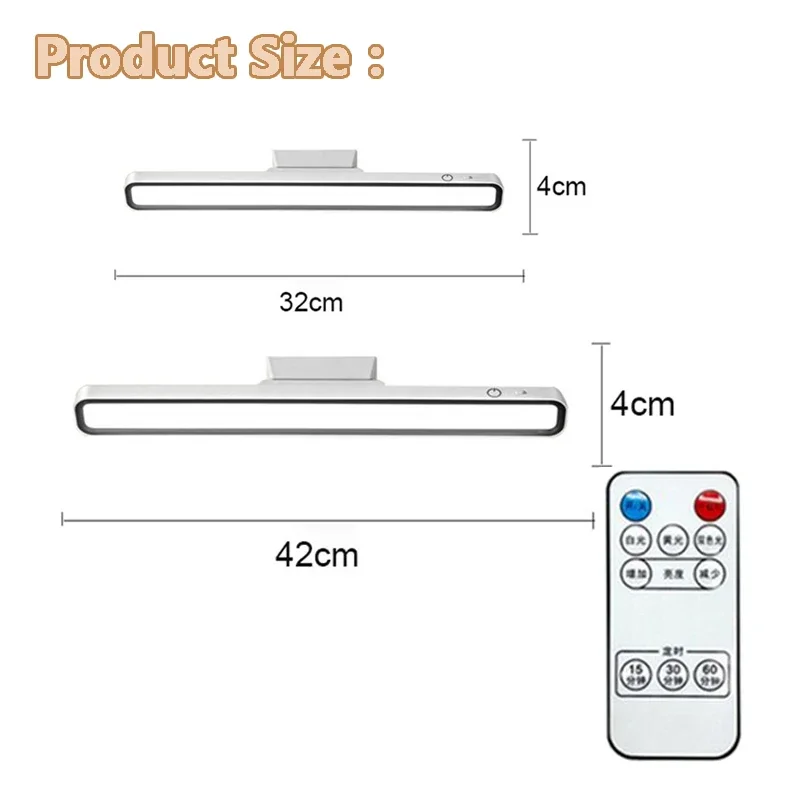 LED Desk Lamp Rechargeable Hanging Magnetic Table Lamp Remote Control Stepless Dimming Night Light for Bedroom Cabinet Wardrobe