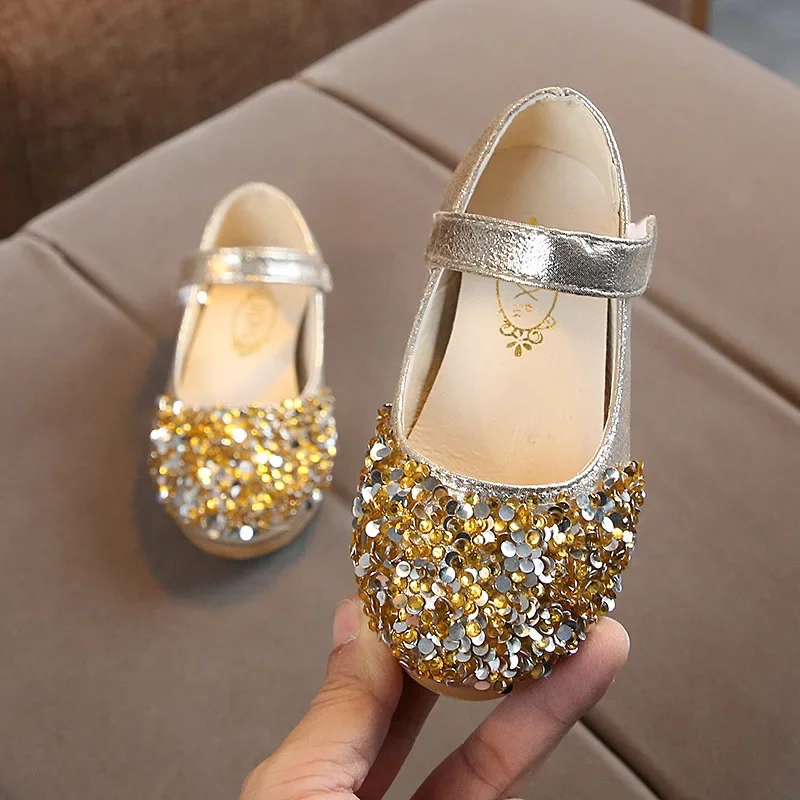 spring autumn new children's leather shoes girls princess rhinestone single shoes children baby dance shoes non-slip