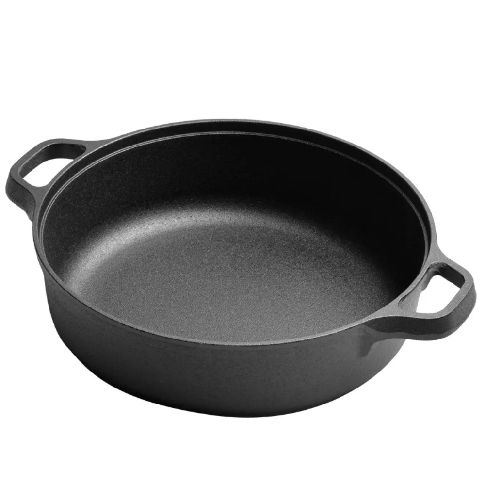 

Household Non-Stick Cast Iron Skillet Flat Bottomed Double Handle Frying Pan Non-coated Thickened Stir-fry Pan Stove