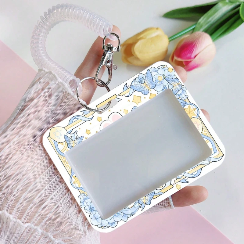 Creative Design Card Holder with Stretchy Spring Rope for Kpop Idol Card Collect Organizer Stationery Credential Badge Holder