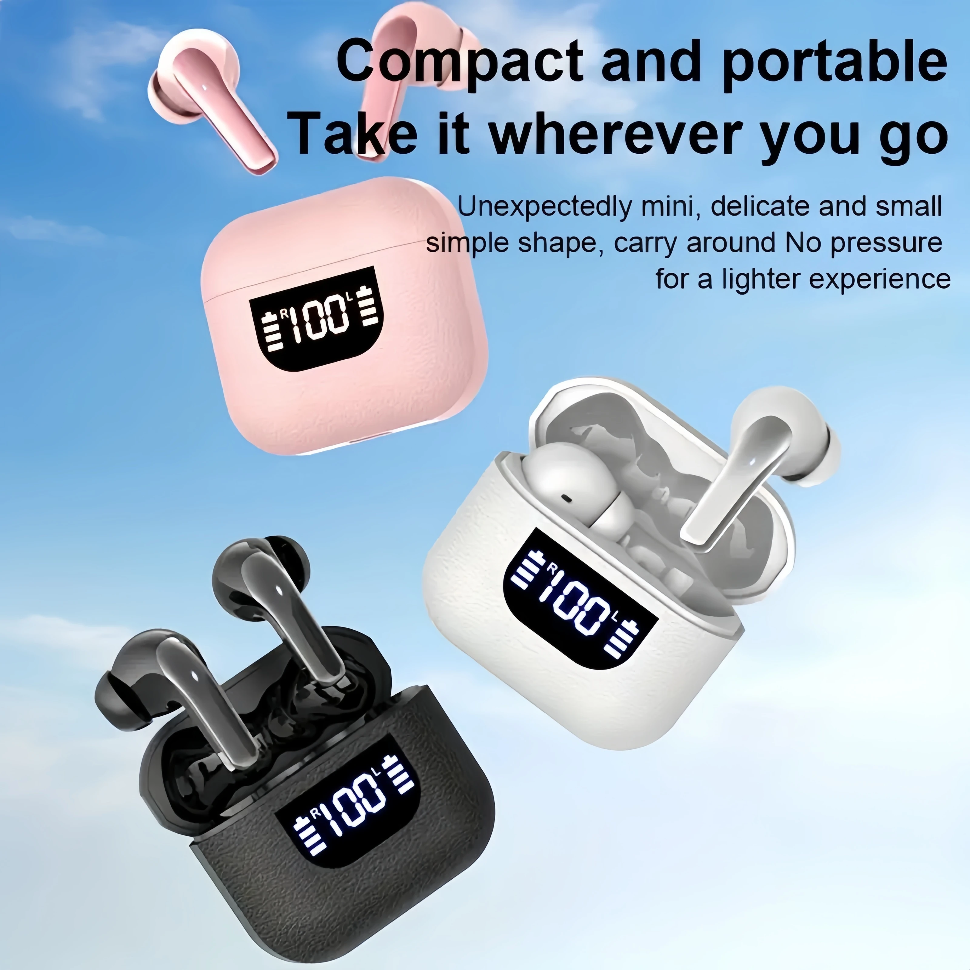 Headphones True Wireless Earbuds 60H Playback Ear Buds with Wireless Charging Case In-Ear Earbuds with Mic