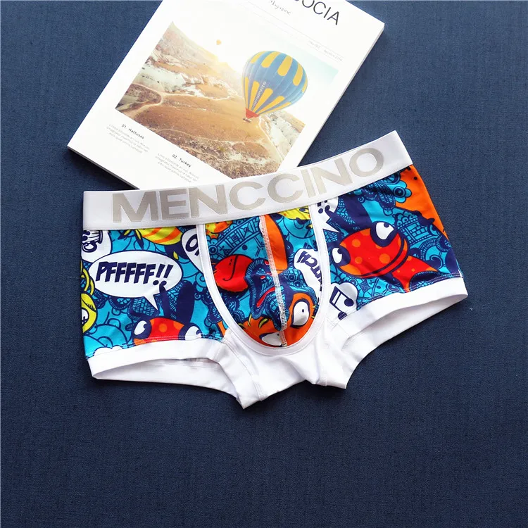 Trendy men's pure cotton underwear, young men's all cotton low waisted boxer shorts, anime print, personality, bright color