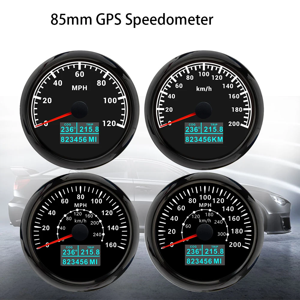 

RHAXEL 85mm Waterproof GPS Speedometer 0-30Knots 0-200Km/h 0-80MPH Odometer with 7 Colors Backlight for Car Boat Motorcycle