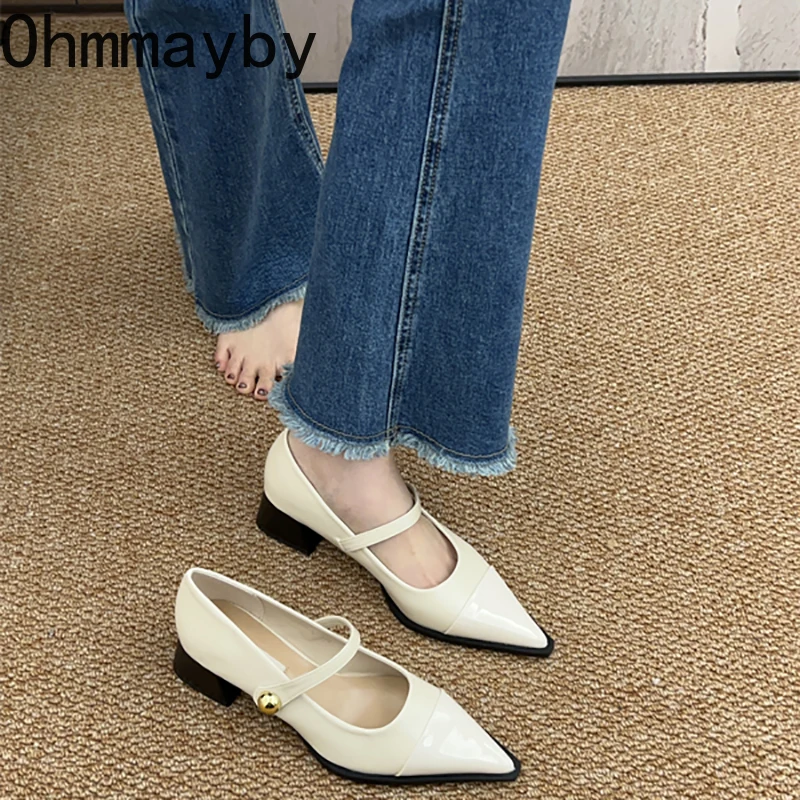 Designer Thick Heel Women Mary Jane Shoes Fashion Pointed Toe Shoes 2026 Spring Party Wedding Prom Female Pumps