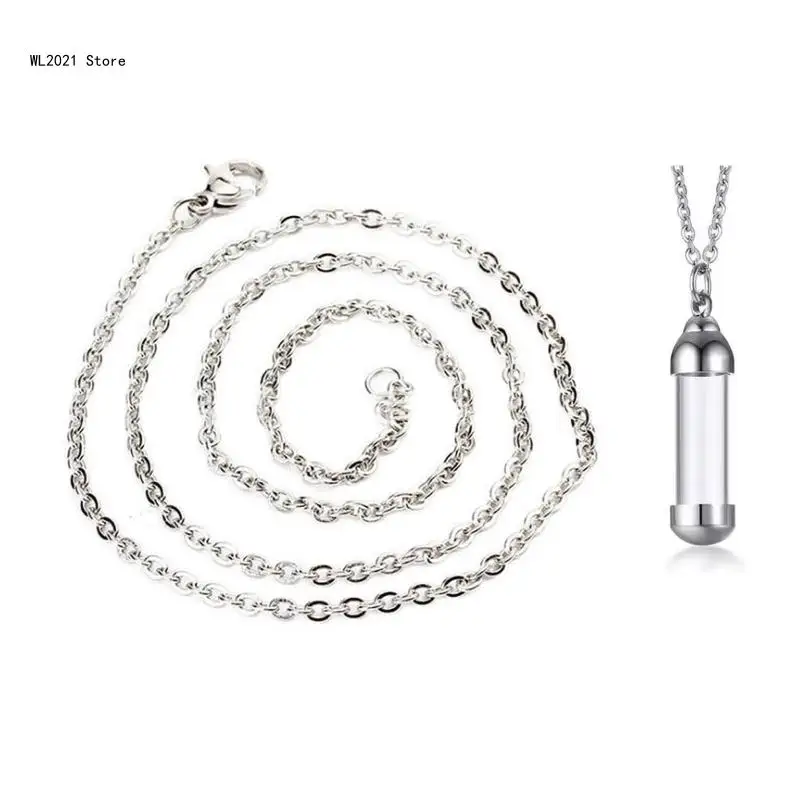 Personalized Cylinder Urn Necklaces for Ashes Clear Glass Tube Vial Creamation Necklace Keepsake Memorial Jewelry