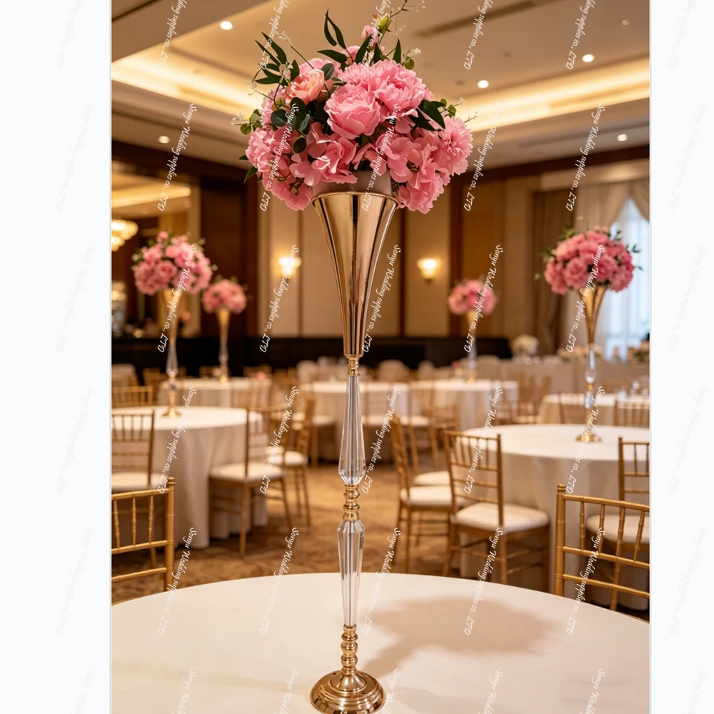 6/10pcs 50-100cm )Wedding Golden Metal Flower Stand Crystal Road acrylic Stand Gold Table vase for Wedding Centerpieces Decorati