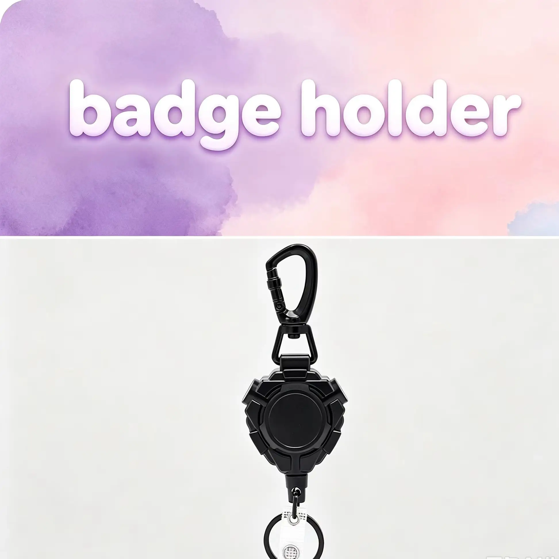 Outdoor Black Carabiner Spring Retractable Badge Reel With Back Clip, Portable Anti-lost Keychain & ID Card Sleeve