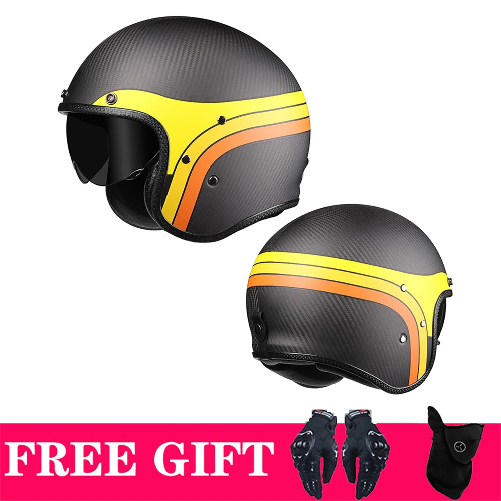 

Carbon Fiber Shell Motorcycle Helmet Full Face Downhill AM DH Cross Helmet Capacete Casco Retro Vintage Cafe Racer Casque Kask