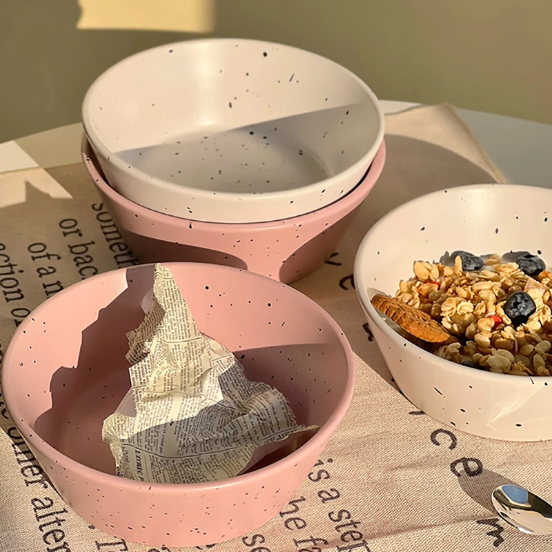 Splash-Ink Ceramics Yogurt Bowls Ins-Style Household Breakfast Tablewares 2026 New Patchwork Round Fruit Salad Bowl