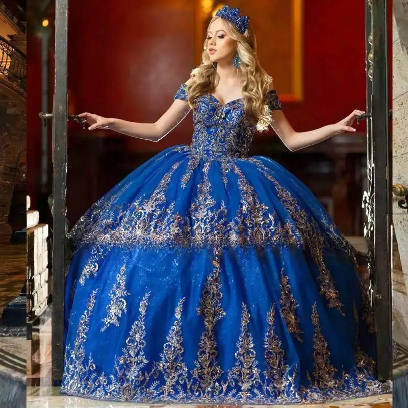 

New In Blue Ball Gown Mexican Quinceanera Dress 2025 Sparkly Princess Prom Sweet 15 16 Years Old Miss XV Birthday Pageant Dress