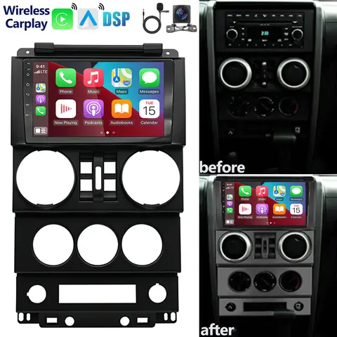 9 pouces 4 + 64G autoradio GPS Navigation lecteur multimédia unité principale Compatible pour Wrangler JK 2007-2012 Android 13.0