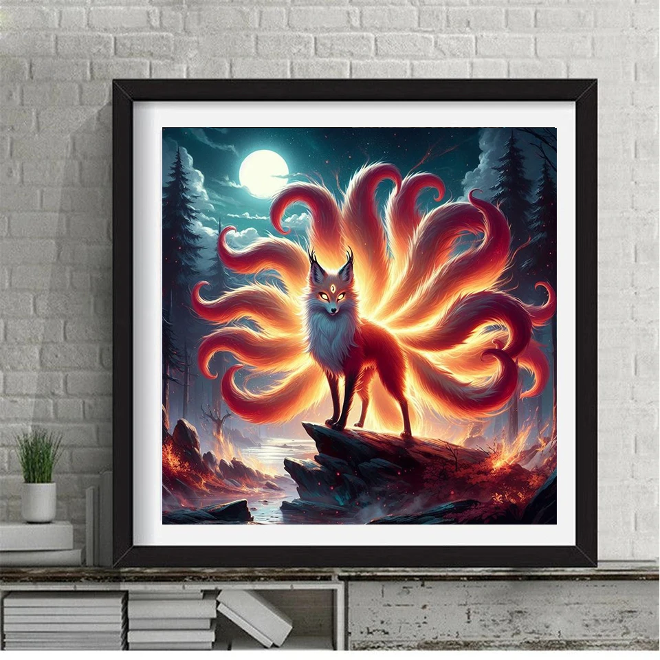 Animal Full Square Round Diamond Painting Kit Nine Tailed Fox Diamond Embroidery Handmade 5D DIY Mosaic Home Decoration