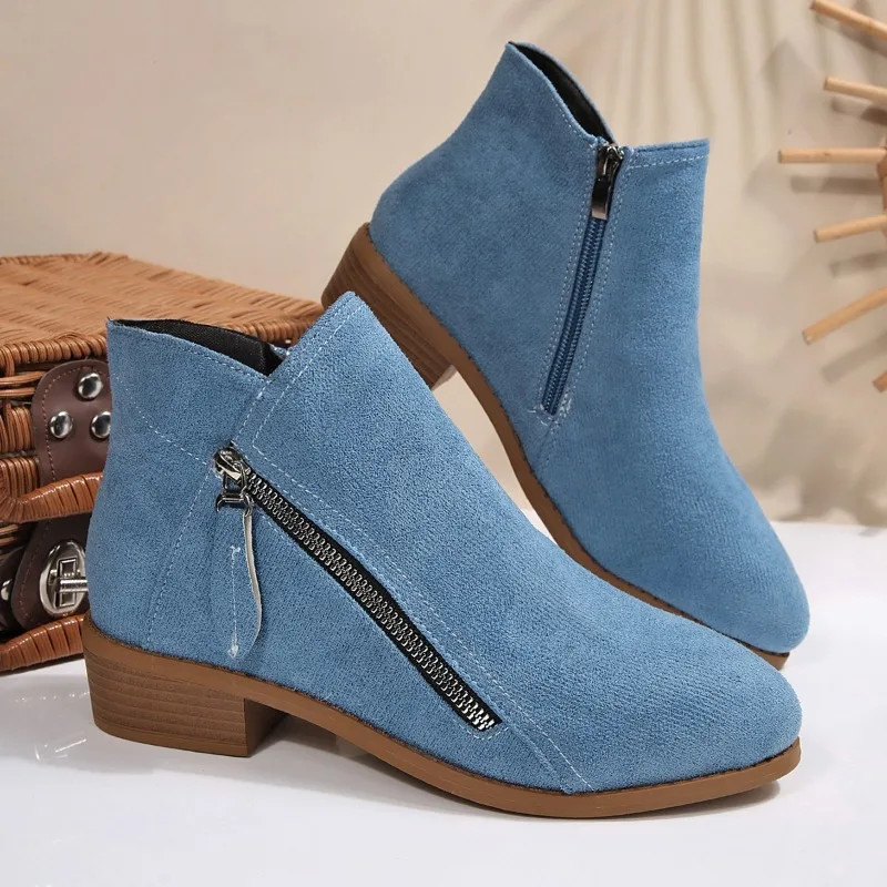 Fall New Plus Size Women's Shoes Side Zipper Simple Fashion Block Heel Single Boots