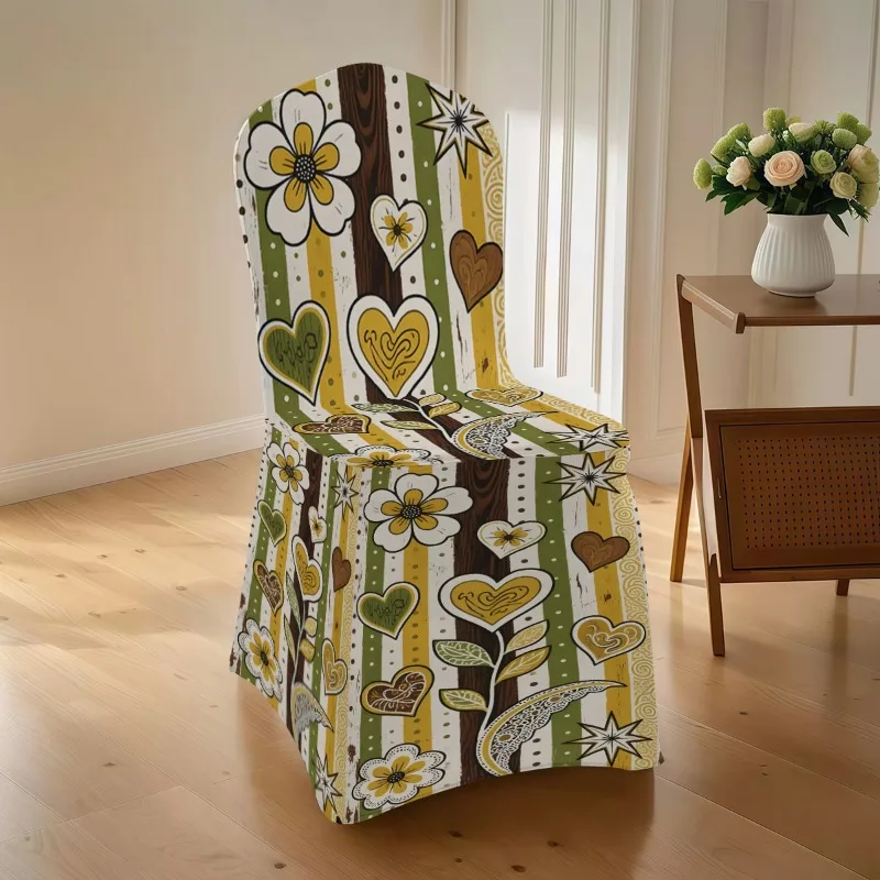 Romantic I love you Printed Elastic Chair Cover Washable Anti Slip for Home Wedding Banquet Decoration