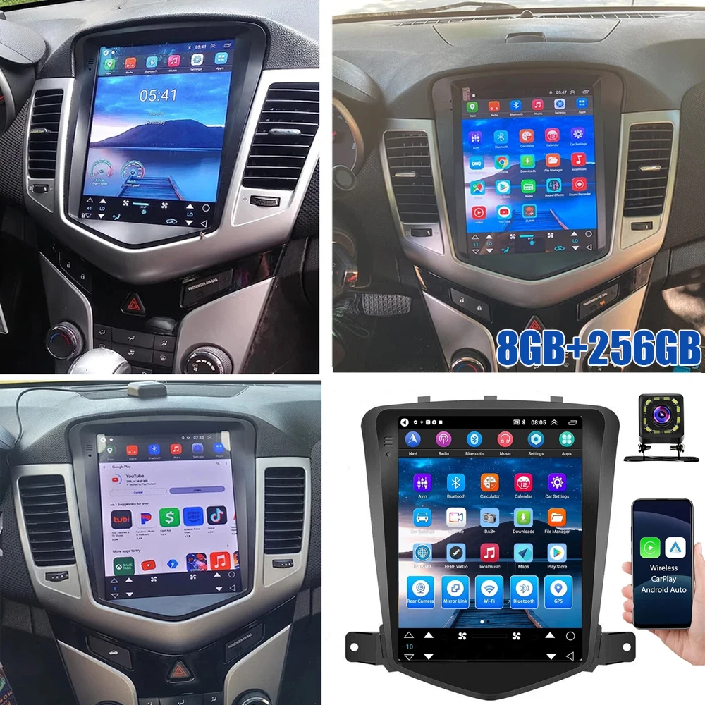 Android 15 Car Radio For Chevrolet Cruze J300 2009-2014 for Tesla Style Carplay Android Auto Car Multimedia Navigation GPS DSP