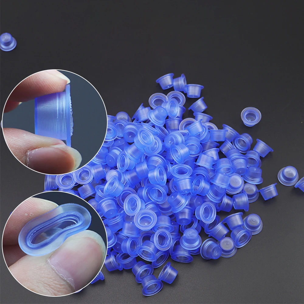 500/100PCS Disposable Tattoo Ink Cups Silicone Blue Tattoo Pigment Holder Container Small Large Size Ink Caps Tattoo Accessories