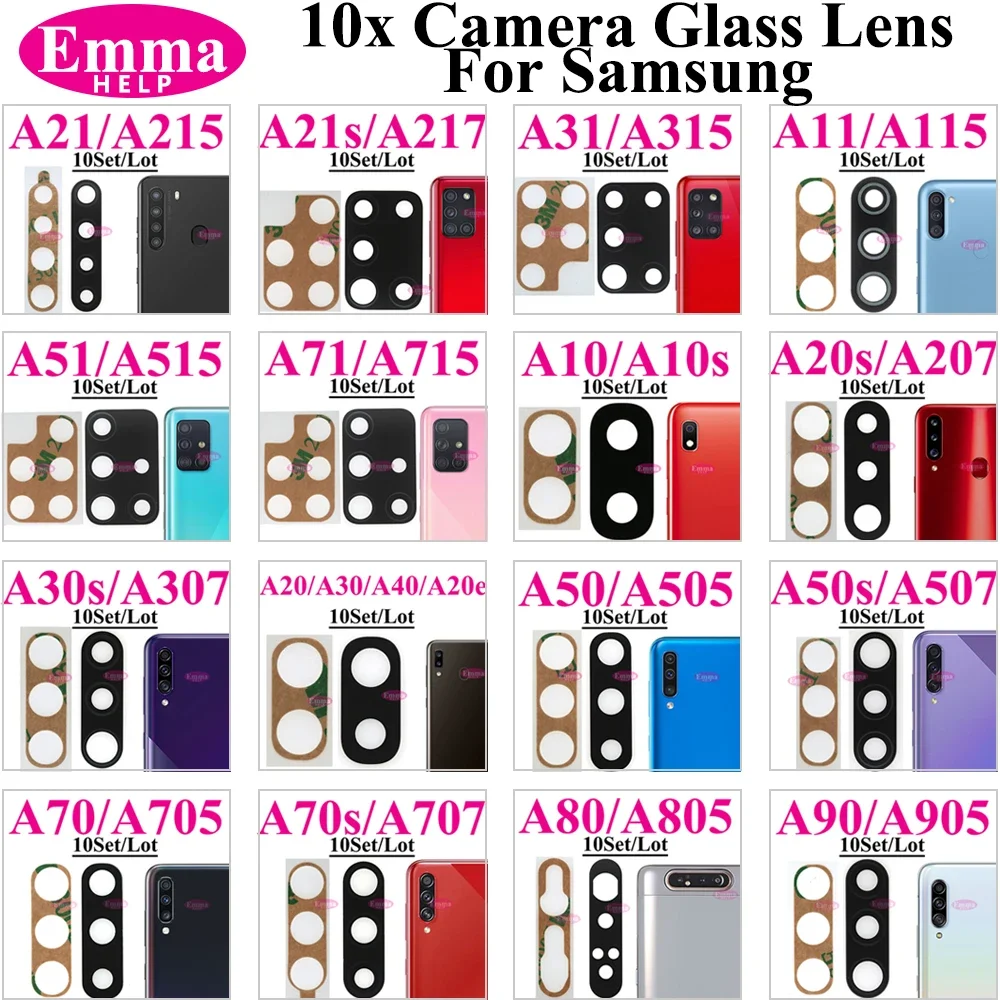 10Pcs Back Rear Camera Glass Lens With Ahesive Glue Sticker For Samsung A20 A30 A50 A70 A11 A21 A31 A41 A51 A71 A70s A21s A30s