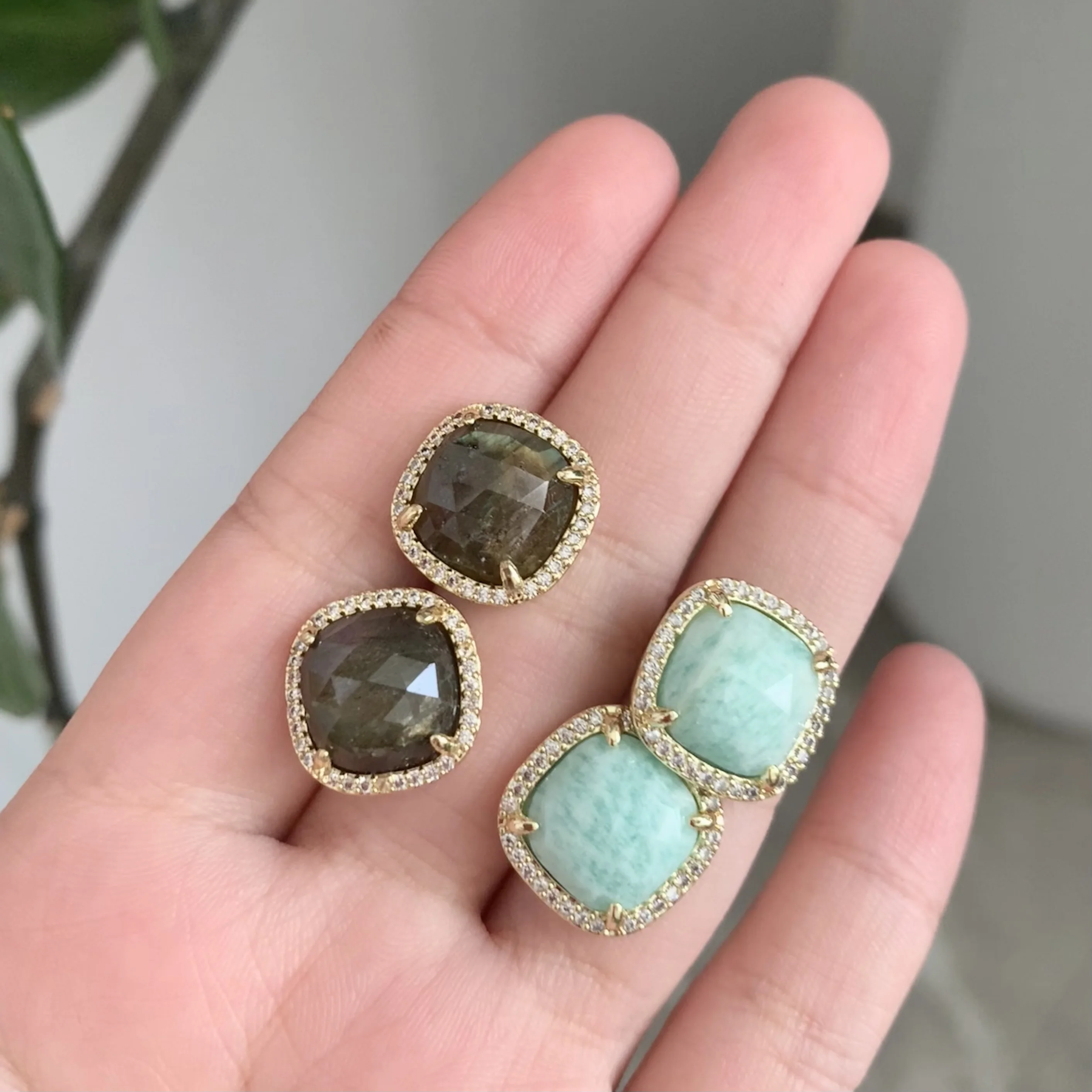 ME053 WKT Wholesale New Arrival CZ Micro Pave Earrings Jewelry Faceted Square Stone For Lady Decorate Fashionable Mini Studs