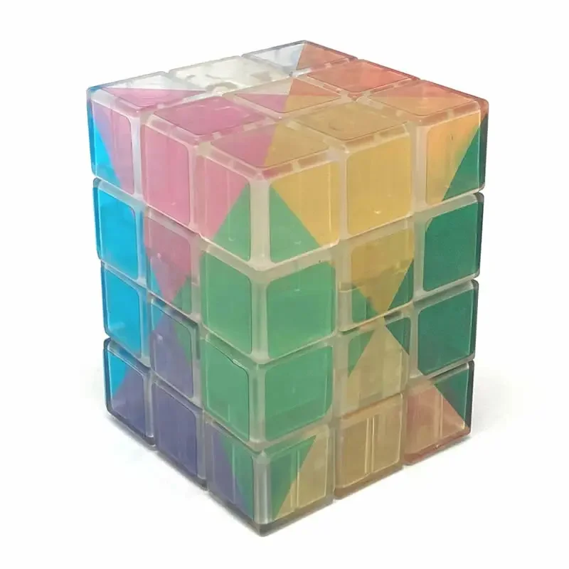 Calvin's Puzzles 3x3x4 Cuboid Magic Cube Ice Clear in 12-Color Clear stickers Speed Twisty Puzzle Brain Teasers Educational Toys