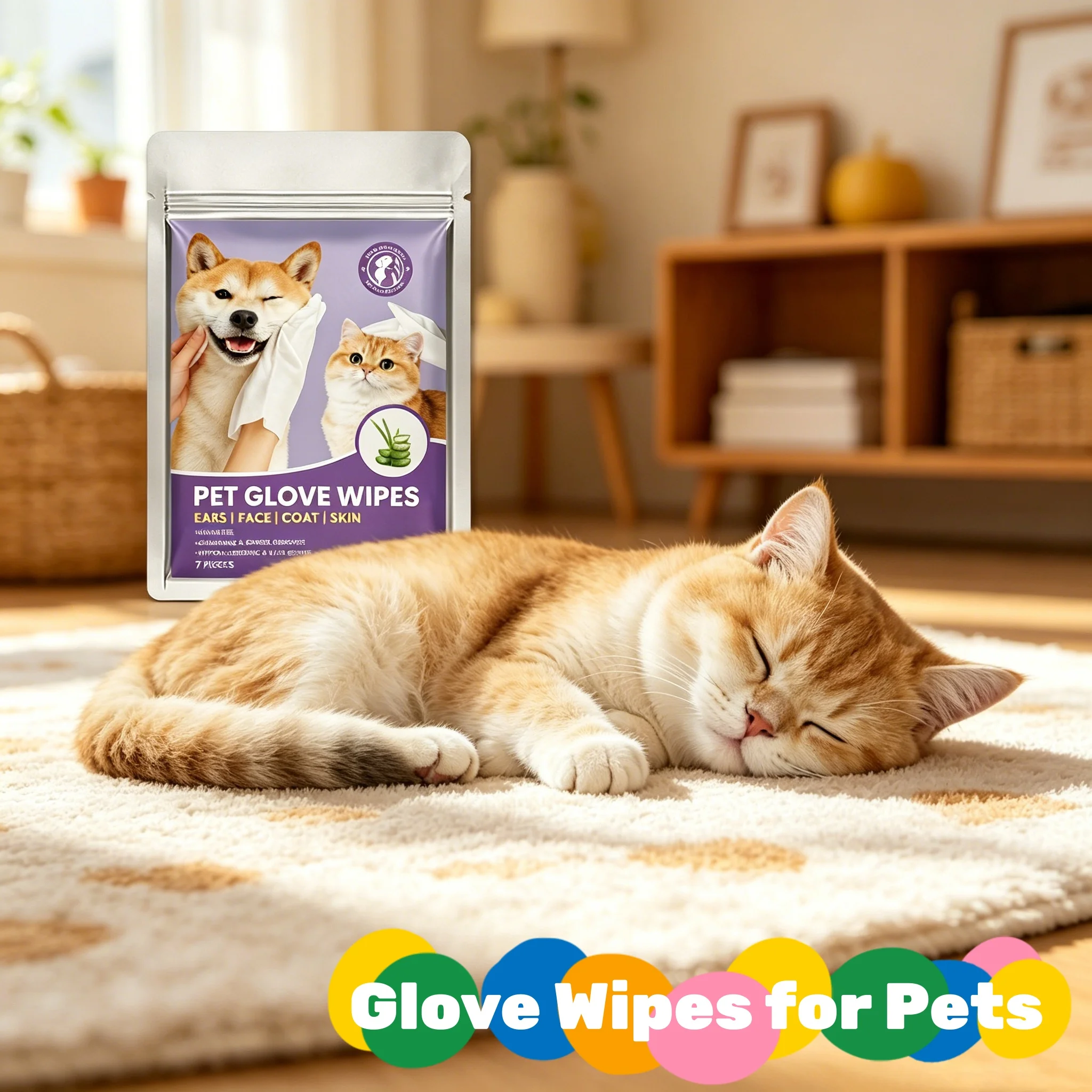 7 Pcs/Bag Pet Wash Free Gloves For Cats And Dogs Lasting Deodorant Pet Supplies Gentle Dry Cleaning Convenient Disposable Gloves