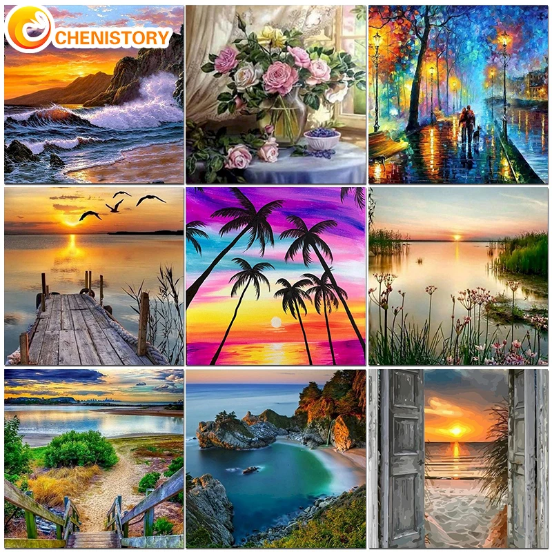 CHENISTORY Painting By Numbers Kit Landscape DIY Oil Acrylic Modern Canvas Adult Set Home Decoration Art Coloring Picture Gift