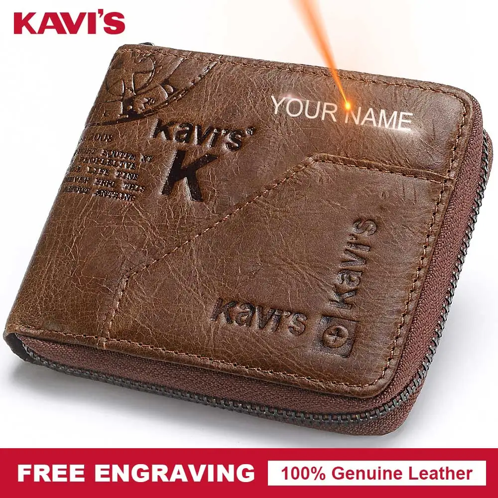 KAVIS Casual Wallet RFID Blocking Slim Card Holder for Men Genuine Leather Credit Bank Card Case Short Male Zip Around Money Bag