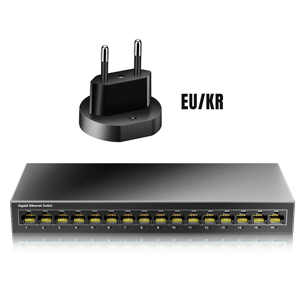 AMPCOM Netwerk Switch 16 Poorten Switch Ethernet 1000 Mbps Gigabit Hoge Prestaties Smart Switcher RJ45 Hub Internet Injector