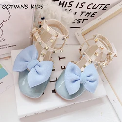 Girls Shoes 2023 Autumm Kids Fashion Rivet Bowtie Solid Mary Jane Princess Party Dance Dress High Top Middle Heel Soft Sole