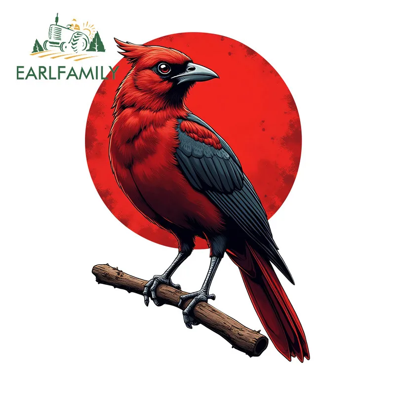 

EARLFAMILY Red Bird with Sun Car Sticker Personality Waterproof Decal Suitable for Skateboard Windows Motorcycle Laptop Truck