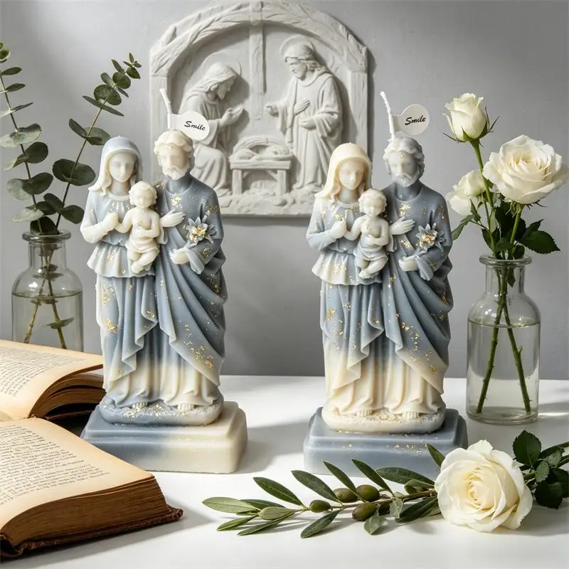 Moule en silicone pour bougie statue de prière Jésus touchant le cœur, Scène de la Nativité Sainte Famille, Vierge Marie et Joseph, Cadeaux faits à la main