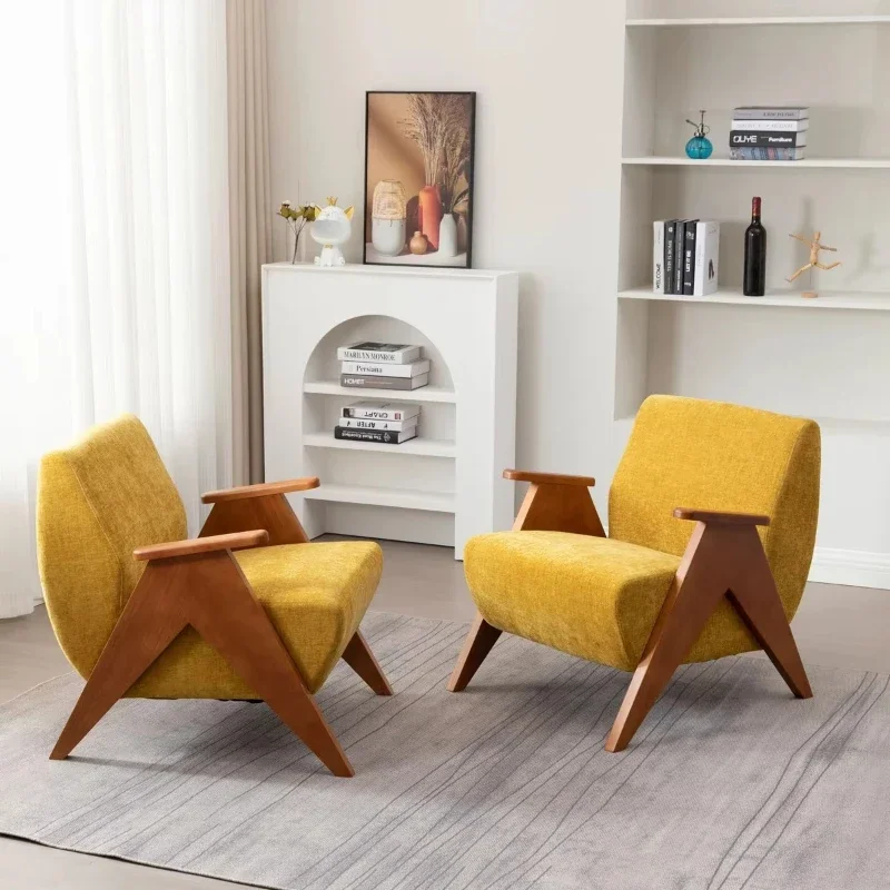 

Padded Armchair Solid Wood Leisure Chair Living Room Sofa Chair Accent Wooden Chair