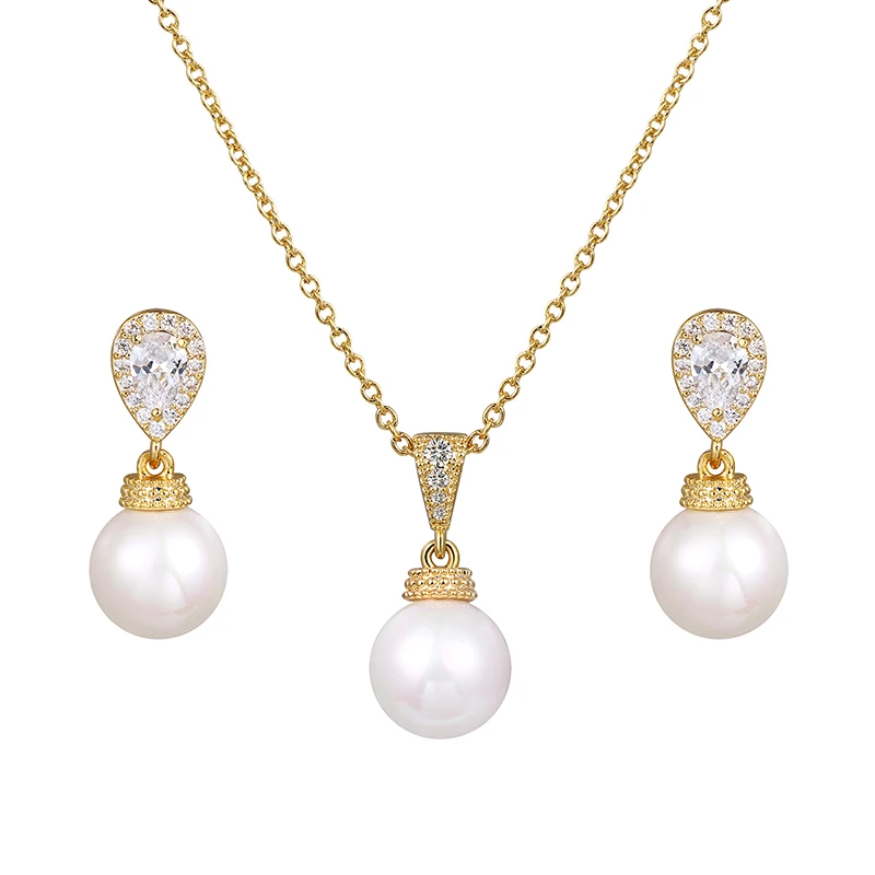 WEIMANJINGDIAN New Arrival Exquisite Cubic Zirconia and Shell Pearl Necklace and Earring Bridal or Bridesmaid Jewelry Set