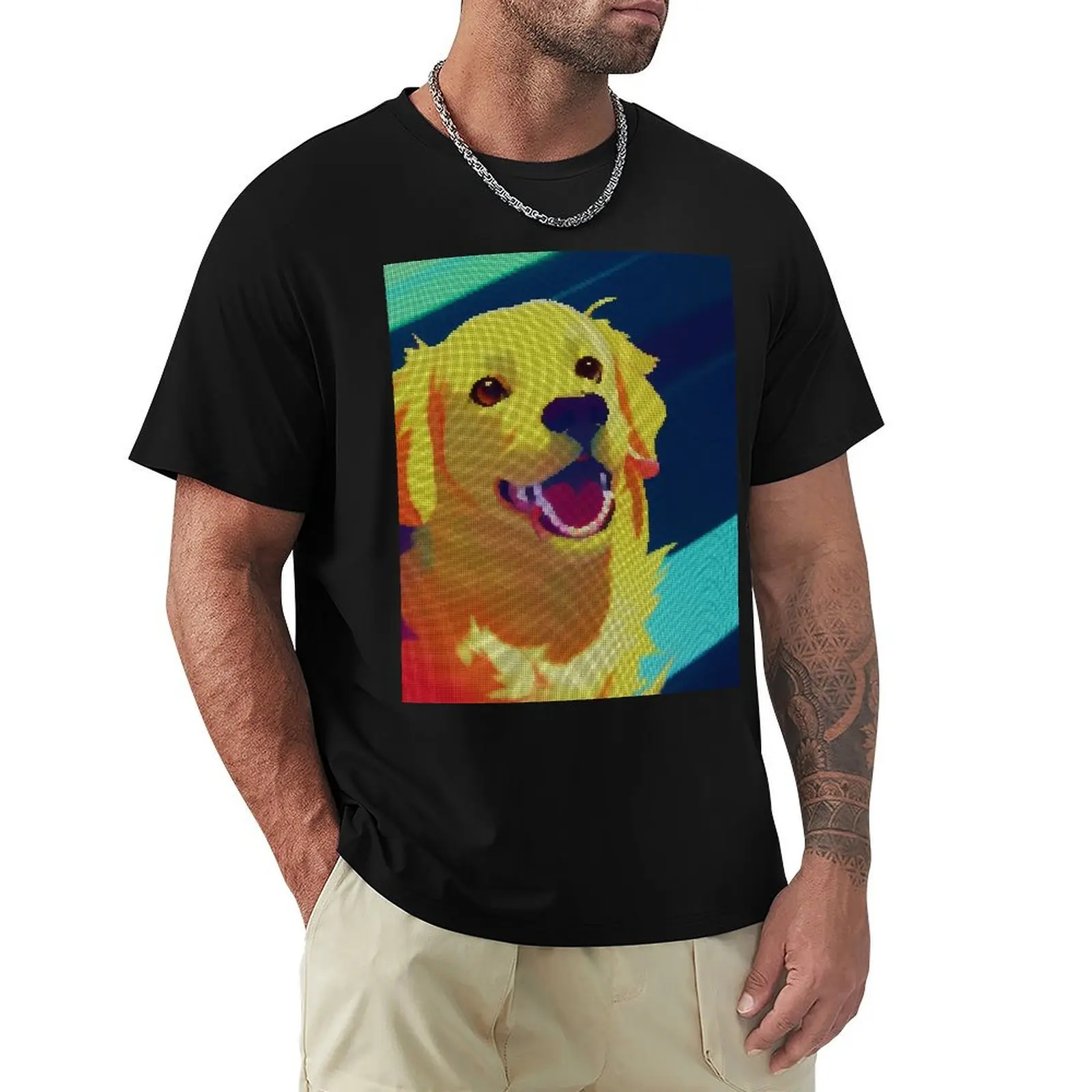 

Neon Colorful Abstract Golden Retriever 8-bit Pixel Art T-Shirt Clothing Blouse boys whites men graphic t shirts