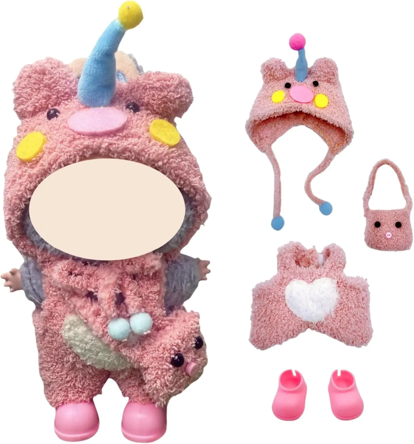 

Cobeda 17cm Doll Clothes for labubu, 4-Piece Clothes for Dolls Outfit, Accessories for Cute Dolls Clothes, Pink Hat + Overalls +