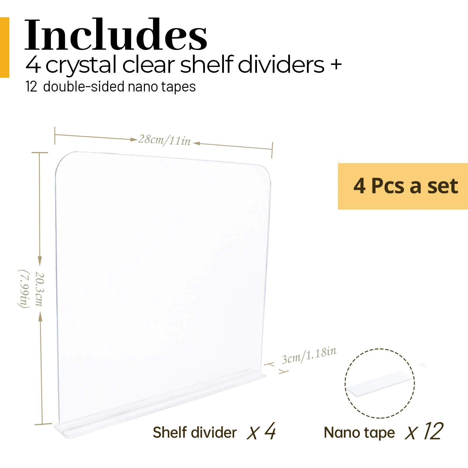 4Pcs Clear Acrylic Shelf Dividers, Adjustable Closet Organizer Fit for Any Thickness of Shelves for Bedroom, Kitchen, Offic