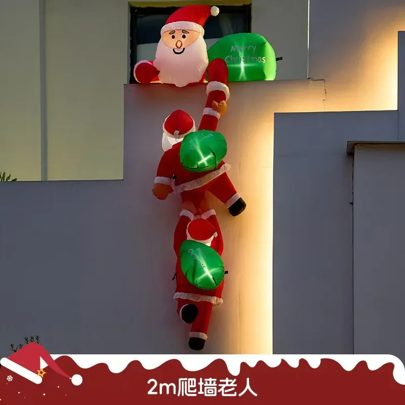 Christmas inflatable air mold three Santa Claus climbing window led light luminous ornament outdoor festival
