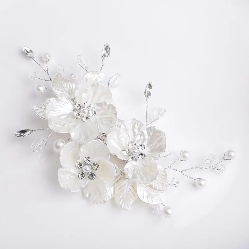 1 Stück Handgefertigter Weißer Braut-Kopfschmuck Neuer Kristall-Perlen-Blumen-Brautkopfschmuck Elegante Luxuriöse Hochzeits-Haarnadel für Frauen – Detail 11