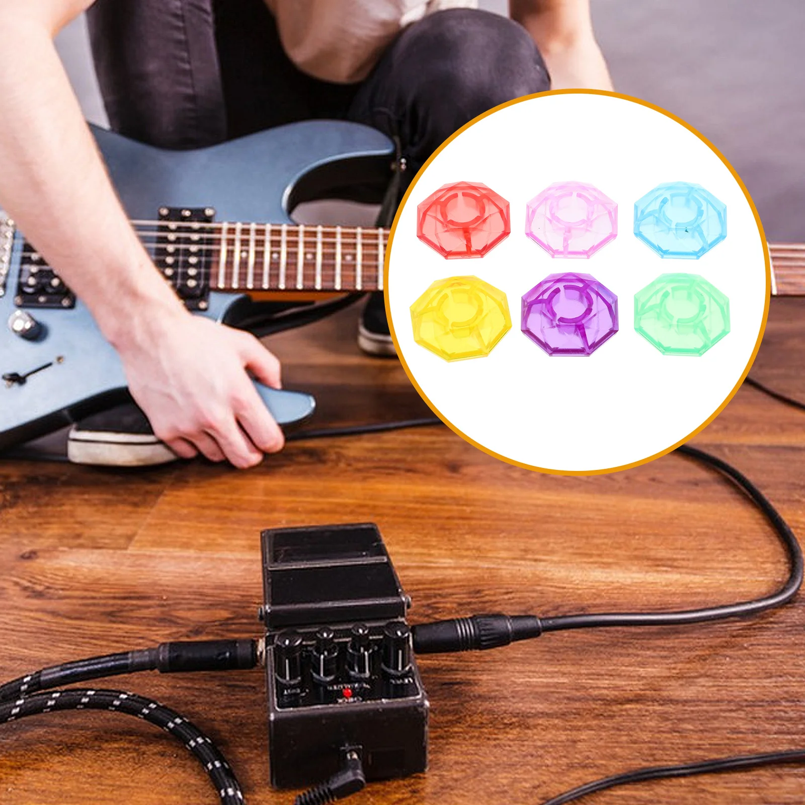 

6Pcs Guitar Pedal Footswitch Toppers Multicolor Effects Cap Stylish Diamond Design Wear Resistant Easy Install for Electric