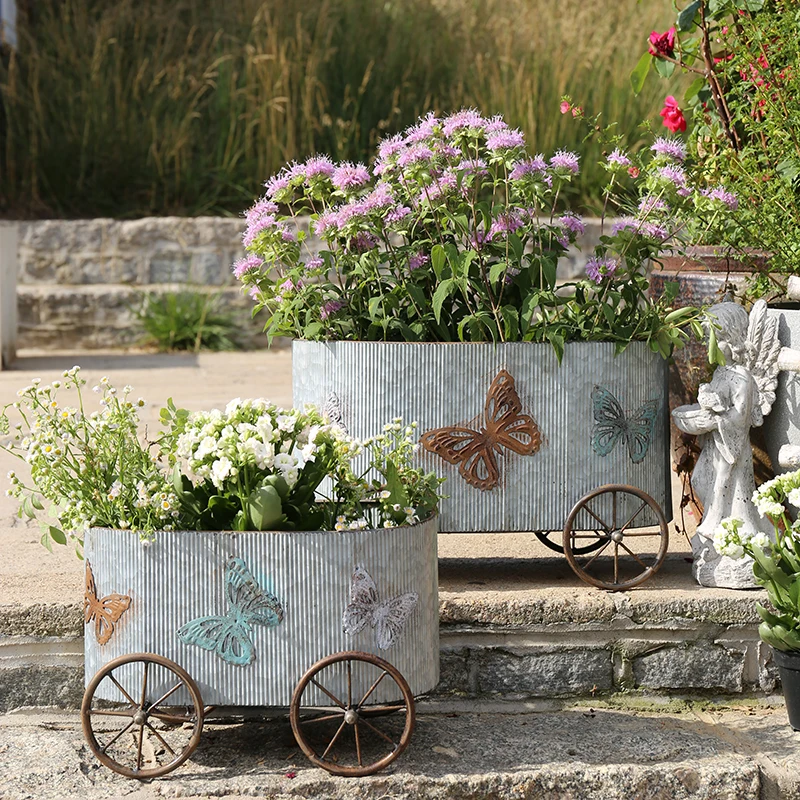 

Island Pull Iron Flower Bucket Cart, Villa, Shop Decoration, Green Plants, Pot Stand, Cute Butterfly Cart