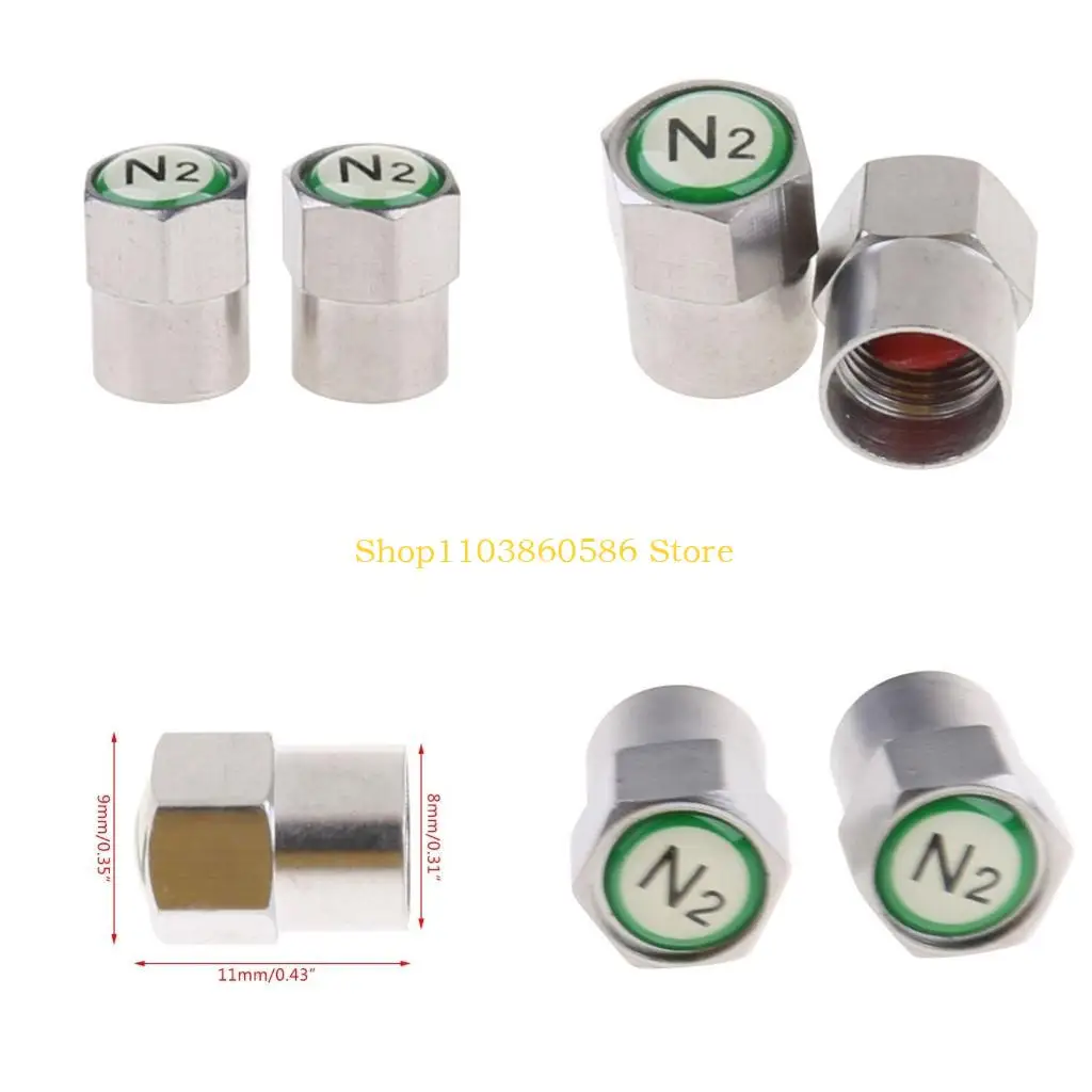 242A 2Pcs/Set Chrome Car Auto TPMS for Valve Stem Cap N2 Nitrogen Tire Insert Cover