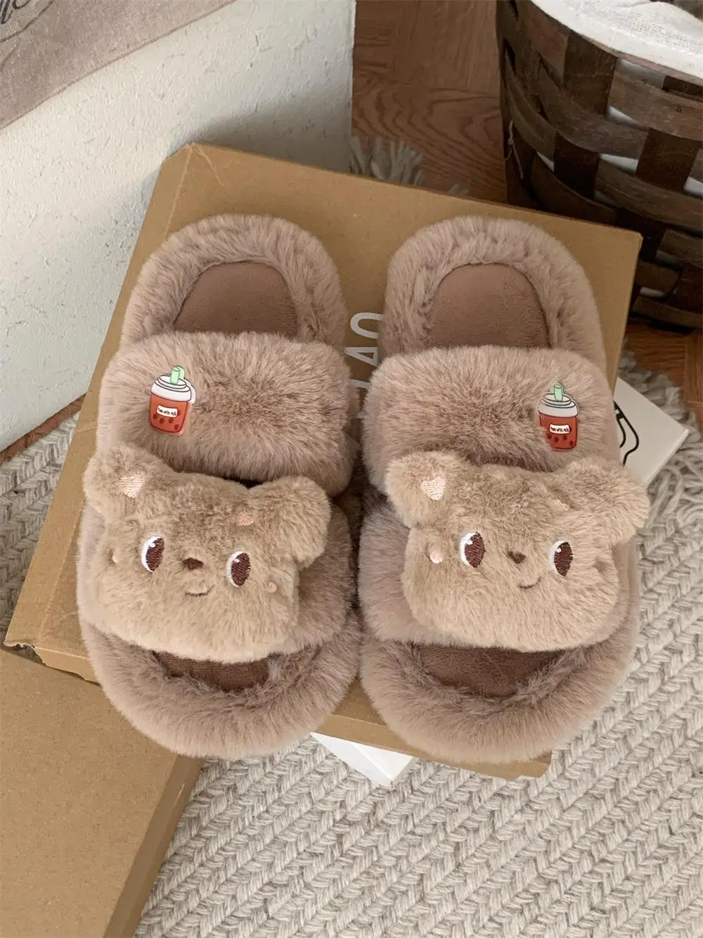 

Women Home Slippers Indoor Household Plush Teddy Bear Plush Slippers Versatile For Wearing Warm And Cute For Winter Slippers