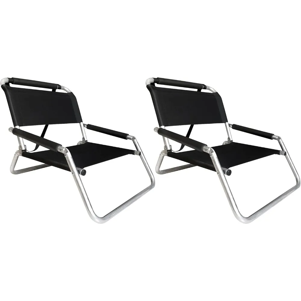 

2 Pack of Lightweight Water Resistant Beach Chairs, with Shoulder Strap and Slip Pocket, Folds Thin(Black)