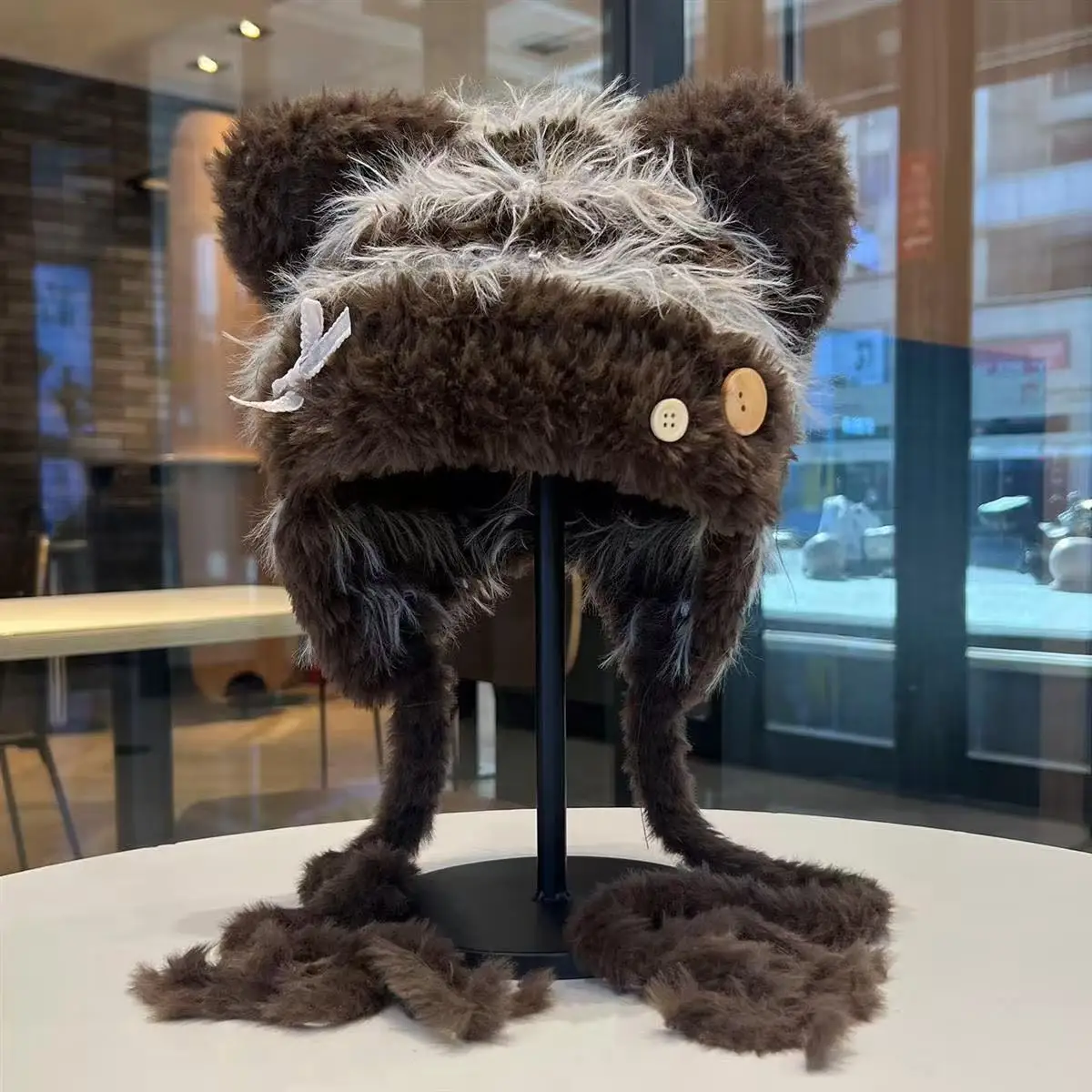 Women Winter Fluffy Faux Fur Ear Warm Hat Cute Soft Thermal Cap Wind Resistant Outdoor Headwear Chic Daily Commute Cold Weather