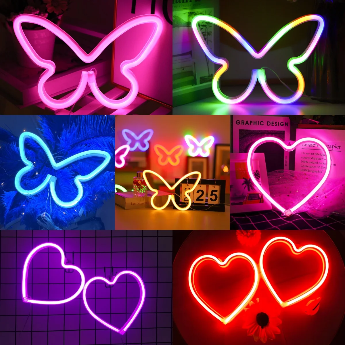 LED-Neonlicht mit Schmetterlingsliebe, Mädchenzimmer, Geburtstag, Weihnachten, Hochzeit, Party, Valentinstagsgeschenk, USB/batteriebetrieben