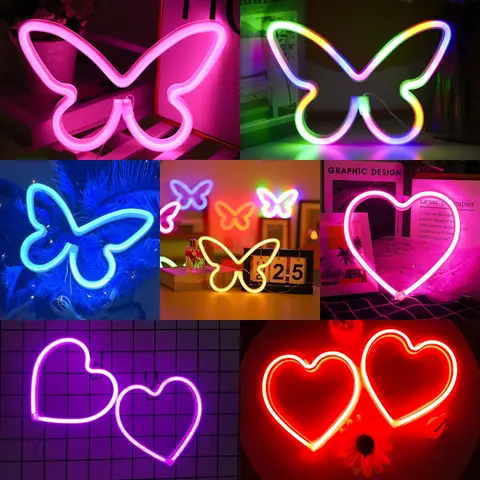 Luce al neon a LED Butterfly Love, luce per la festa nuziale di Natale di compleanno della stanza della ragazza, regalo di San Valentino, alimentata tramite USB/batteria