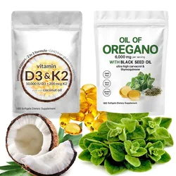 2Bag Vitamin D3+K2 Capsules Coconut Oil Softgels 2 in 1 6000mg Oregano Oil Supplement Capsules with Black Seed Oil