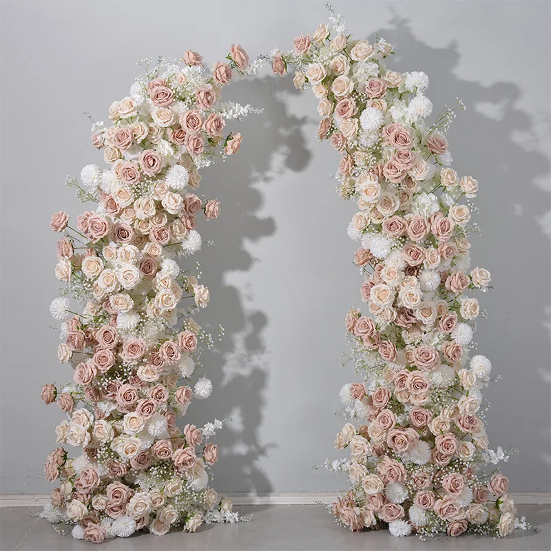

Flesh Pink Artificial Flower Arrangement Wedding Decoration Horn Stand Floral Arrangement Romantic Proposal on-site Decoration