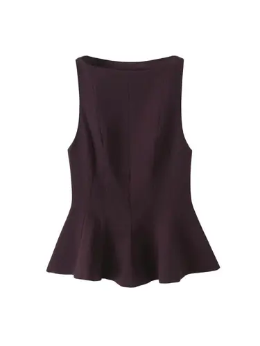 Imagen 2 del producto Blusas ajustadas con volantes para mujer, cuello redondo, sin mangas, cremallera lateral, camisas femeninas, tops elegantes, moda